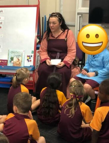 School visits Megan Formanek speaking with primary school students